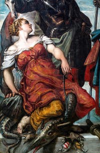 Tintoretto, San Luigi, San Giorgio e la principessa Santa Margherita di Antiochia, alle Gallerie dell'Accademia di Venezia, in Italia