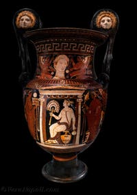 Cratere a volute, defunta all'interno del naiskos, con offerenti e donne ai lati di una stele funeraria, Galleria d'Italia Zevallos a Napoli, in Italia