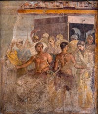 Affresco Achille e Briseide, Pompei, Casa del Poeta Tragico, Museo Archeologico di Napoli
