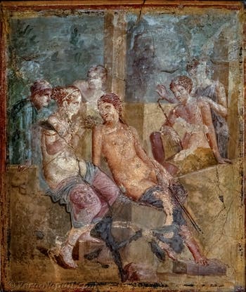 Affresco Afrodite presenta i Cupidi ad Adone, Pompei, Casa L. Cornelius Diodumenus, Museo Archeologico di Napoli