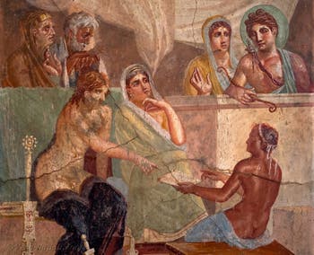 Affresco Alcesti e Admeto, Pompei, Casa del Poeta tragico, Museo Archeologico di Napoli