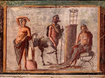 Affresco Apollo, Chirone e Asclepio, Pompei, Insula Occidentalis, Museo Archeologico di Napoli