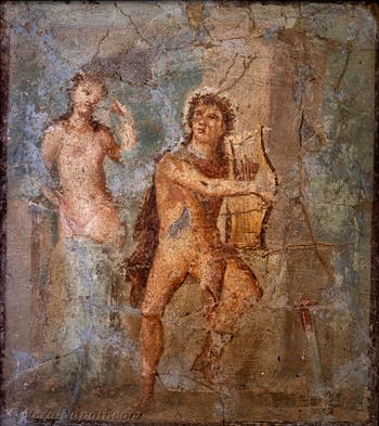 Affresco Apollo e Dafne, Pompei, Casa di Meleagro, Museo Archeologico di Napoli