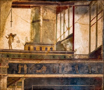 Affresco di architettura con motivi dionisiaci, Pompei, Museo Archeologico di Napoli