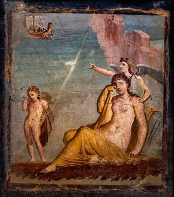 Affresco Arianna abbandonata, Pompei, Casa di Meleagro, Museo Archeologico di Napoli