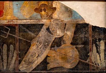 Affresco Armi dei Gladiatori, Pompei, Caserna dei Gladiatori, Museo Archeologico di Napoli