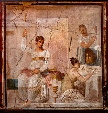 Affresco L'attore re, Ercolano, Palestra, Insula Orientalis, Museo Archeologico di Napoli