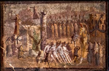 Affresco Il cavallo di Troia, Pompei, Casa di Cipio Pamfilo, Museo Archeologico di Napoli