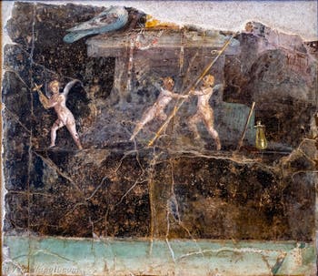 Affresco Cupidi che giocano con gli attributi di Venere, Portici, Reale Scuderia, Museo Archeologico di Napoli