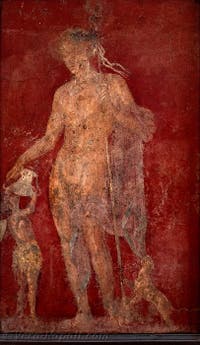 Affresco Dioniso, Satiro e pantera, Pompei, Casa dei Dioscuri, Museo Archeologico di Napoli