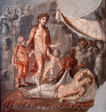 Affresco Dioniso scopre Arianna abbandonata sulla spiaggia, Pompei, Museo Archeologico di Napoli