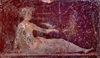 Affresco Giovane donna distesa, Stabiae, Villa di Arianna, Museo Archeologico di Napoli