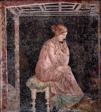 Affresco Donna seduta e meditante, Stabiae, Villa di Arianna, Museo Archeologico di Napoli