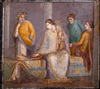 Affresco Musicista e attrice, Pompei, Museo Archeologico di Napoli