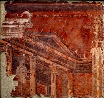 Affresco raffigurante un edificio con timpano, Ercolano, Augusteum, Museo Archeologico di Napoli