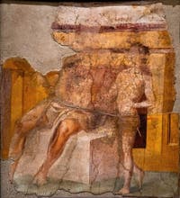 Affresco L'educazione musicale di Olimpo da parte di Marsia, Ercolano, Augsteum, Museo Archeologico di Napoli