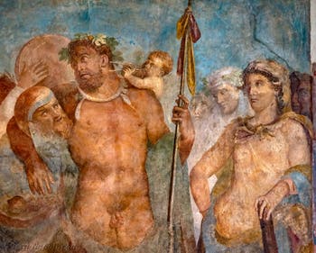 Affresco Ercole e Onfale, Pompei, Casa di Marco Lucrezio, Museo Archeologico di Napoli