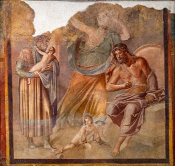 Affresco Ercole bambino strangola i serpenti, Ercolano, Museo Archeologico di Napoli