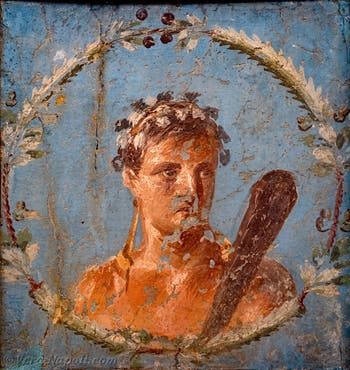 Affresco Ercole incoronato con la sua mazza, Ercolano, Museo Archeologico di Napoli