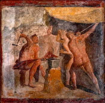 Affresco La fucina di Efesto, Pompei, Casa delle Quadrighe, Museo Archeologico di Napoli