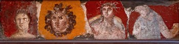 Affresco, Volti femminili e gorgoni, Stabiae, Villa di Arianna, Museo Archeologico di Napoli