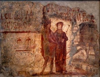 Affresco Insegna di negozio e iscrizioni elettorali, Pompei, Museo Archeologico di Napoli