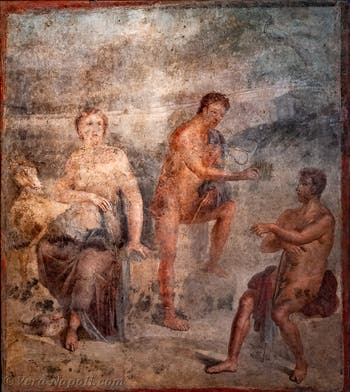 Affresco Io, Hermes e Argos, Pompei, Tempio di Iside, Museo Archeologico di Napoli
