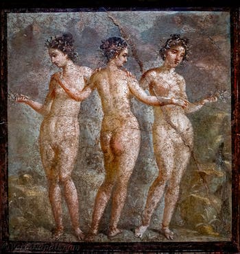 Affresco, Le Tre Grazie, le Cariti Aglaia, Eufrosina e Talía, Pompei, Casa di Tito Dentazio Panthera, Museo Archeologico di Napoli