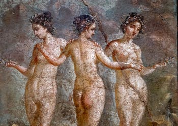 Affresco, Le Tre Grazie, le Cariti Aglaia, Eufrosine e Talia, Pompei, Casa di Tito Dentazio Pantera, Museo Archeologico di Napoli