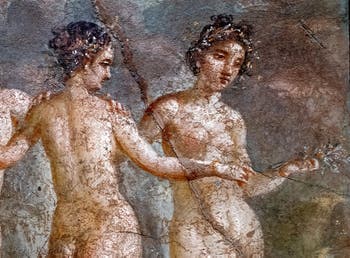 Affresco, Le Tre Grazie, le Cariti Aglaia, Eufrosine e Talia, Pompei, Casa di Tito Dentazio Pantera, Museo Archeologico di Napoli
