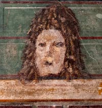 Affresco Maschera tragica, Pompei, Insula Orientalis, Museo Archeologico di Napoli