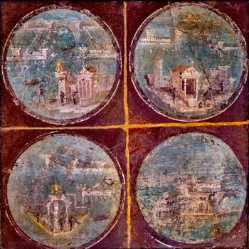 Affresco con medaglioni raffiguranti paesaggi marini, Stabiae, Villa San Marco, Museo Archeologico di Napoli