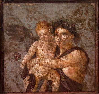 Affresco Menade con un Cupido, Pompei, Casa Cecilius Lucundus, Museo Archeologico di Napoli
