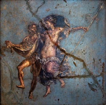 Affresco Menade e Satiro in volo, Pompei, Casa dei Dioscuri, Museo Archeologico di Napoli