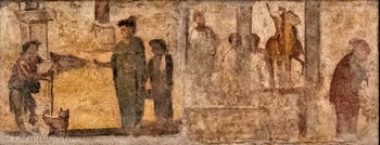Affresco Donne e mendicante, Pompei, Praedia di Giulia Felice, Museo Archeologico di Napoli