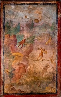 Affresco Il mito di Marsia, Pompei, Casa della Regina Margherita, Museo Archeologico di Napoli