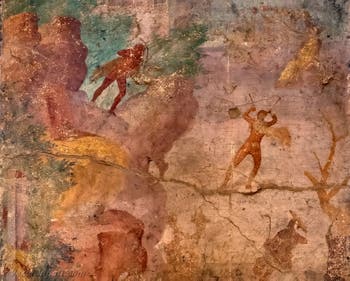 Affresco Il mito di Marsia, Pompei, Casa della Regina Margherita, Museo Archeologico di Napoli