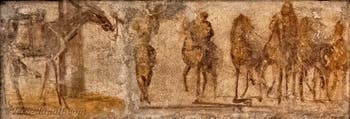 Affresco Mulo itifallico e quadriga, Pompei, Praedia di Giulia Felice, Museo Archeologico di Napoli