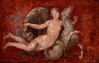Affresco Nereide su un cavallo marino, Stabiae, Villa di Arianna, Museo Archeologico di Napoli