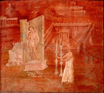 Affresco raffigurante l'offerta alla statua di Arpocrate, Pompei, Tempio di Iside, Portico, Museo Archeologico di Napoli
