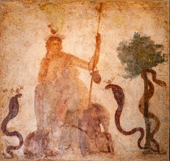 Affresco Osiride Serapide in trono, Pompei, Tempio di Iside, Museo Archeologico di Napoli