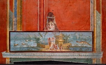 Affresco Paesaggio nilotico, Pompei, Tempio di Iside, Portico, Museo Archeologico di Napoli