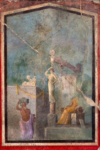 Affresco Paesaggio idilliaco e sacro, Pompei, Museo Archeologico di Napoli