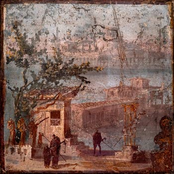 Affresco Paesaggio fluviale o marittimo, Stabiae, Villa San Marco, Museo Archeologico di Napoli