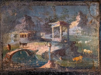Affresco Paesaggio rurale e sacro, Pompei, Museo Archeologico di Napoli