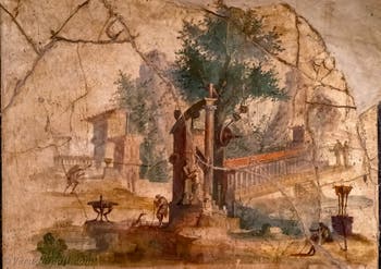 Affresco Paesaggio idilliaco e sacro, Boscoreale, Villa di Agrippa, Museo Archeologico di Napoli