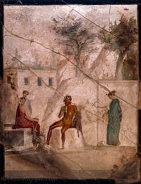 Affresco Pan e le ninfe, Pompei, Casa di Giasone, Museo Archeologico di Napoli