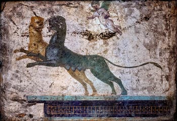 Affresco Cupido, Pantere e Architettura, Stabiae, Villa di Arianna, Museo Archeologico di Napoli