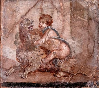 Affresco Dioniso bambino con una pantera, Pompei, Museo Archeologico di Napoli