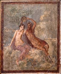 Affresco di Perseo che solleva la testa di Medusa e Andromeda, Pompei, Casa della Saffo, Museo Archeologico di Napoli